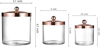 SheeChung 3 Pack Premium Apothecary Jars Set - Acrylic Storage Jars with Lids - Qtip Holder Dispenser Bathroom Set Kitchen Laundry Vanity Shelves Organizer Canister Home Decor (Rose gold)