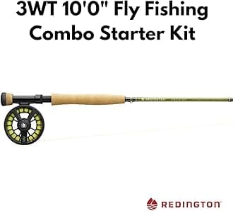 Redington Fly Fishing Rod and Reel Combo Starter Kit, 4-Piece Medium Action Fly Rod for Freshwater, Durable Diecast Aluminum Run Fly Reel, Carrying Case, Fly Line and Leader