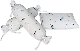 The White Cradle Cot Pillow + 2 Bolsters Set with Fillers - Organic Cotton Fabric, Softest Fiber Filling, Protective Comfort - Blue Poodle