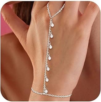 Bracelets for Women,14K Gold/Silver Plated Dainty Hand Chain Bracelets Trendy Ring Bracelet Charm Gold Cuff Bangle Stackable Bracelets Jewelry Adjustable 7"+2"