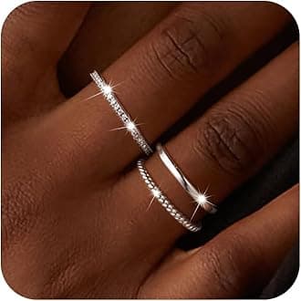 Moodear3PCS Thin Stackable Ring Set - Dainty 14K Gold Plated Thumb CZ Rings for Women Non Tarnish Size 5-12