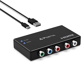 Portta Analog Component RGB Input to HDMI Output Converter Converter, 5 RCA YPbPr to HDMI Video Converter, RGB to HDMI Adapter, Compatible with PS2, PS3, Wii, DVD, Xbox 360, HDTV, Monitor, Projector