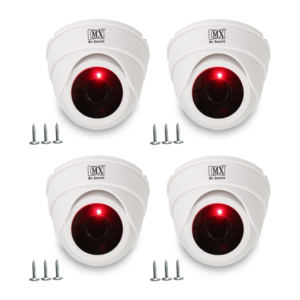 MX Dummy CCTV Camera/Dummy CCTV Dome (Fake Camera No Audio/No Video) with Battery Operated Red Led Light is Ideal for Home Office. (PACKOF4)