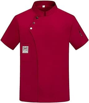 Unisex Chef Coat for Men Women Works Chef Jacket Short Sleeve Crewneck Button Down Uniform Pocket T Shirts