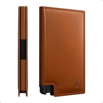 EksterParliament Men's Wallet | RFID Blocking Leather Minimalist Wallet | Slim Wallet for Men - Designed for Quick Card Access with Push Button, Caramel, Minimalist