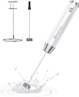 Rechargeable Milk Frother with Stand, LunaFro Handheld Electric Foam Maker Waterproof Detachable Stainless Steel Whisk Drink Mixer Foamer for Lattes, Cappuccino