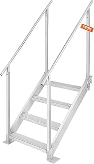 VEVOR Dock Stairs 4 Steps, 500lbs Load Pool Steps, Adjustable Height Aluminum Dock Ladders, Pontoon Boat Ladder with Handrails & Widen Nonslip Rubber Pedals for Lake/Pool/Marine Boarding/RV/House