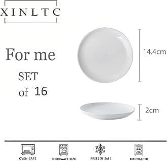 XINLTC 16 Piece Ceramic Appetizer Plates, 5.6 Inch Small Dessert Plates Set, White Round Plates for Bread, Butter, Snack, Lightweight Dinnerware Saucer Sets - Ivory, Oven, Microwave & Dishwasher Safe