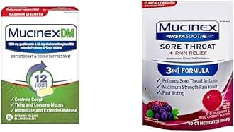 Mucinex Cough Suppressant and Expectorant & InstaSoothe Sore Throat + Pain Relief Elderberry & Wild Cherry Flavor, Fast Acting, Powerful Oral Pain Reliever, 40 Medicated Drops