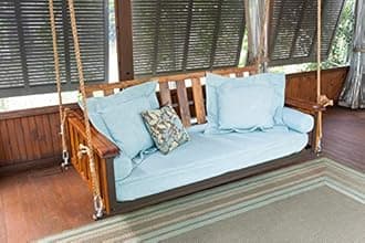 Solid Wood 2 Seater Rope Swing Chair | Wooden Hammock Swing Sofa With Rope & Complete Accessories For Living Room, Indoor, Outdoor, Balcony & Garden, House Big Swings Jhula, Light Brown Teak