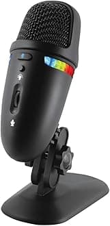 Cyber AcousticsPremium USB Condenser Microphone with Colored LED Lights - Featuring Dual Recording Patterns - Compatible with PC and Mac (CVL-2009)