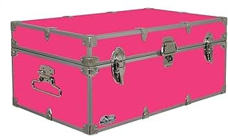 C&N Footlockers Summer Camp Trunk Footlocker Happy Camper | Available in 20 Colors | Size: 32 x 18 x 13.5 Inches (Hot Pink)