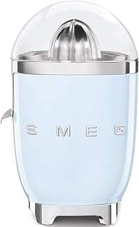Smeg CJF01PBUK Retro 50's Style Citrus Juicer with Lid, Stainless Steel Reamer and Strainer, Anti-Drip Spout, Pastel Blue