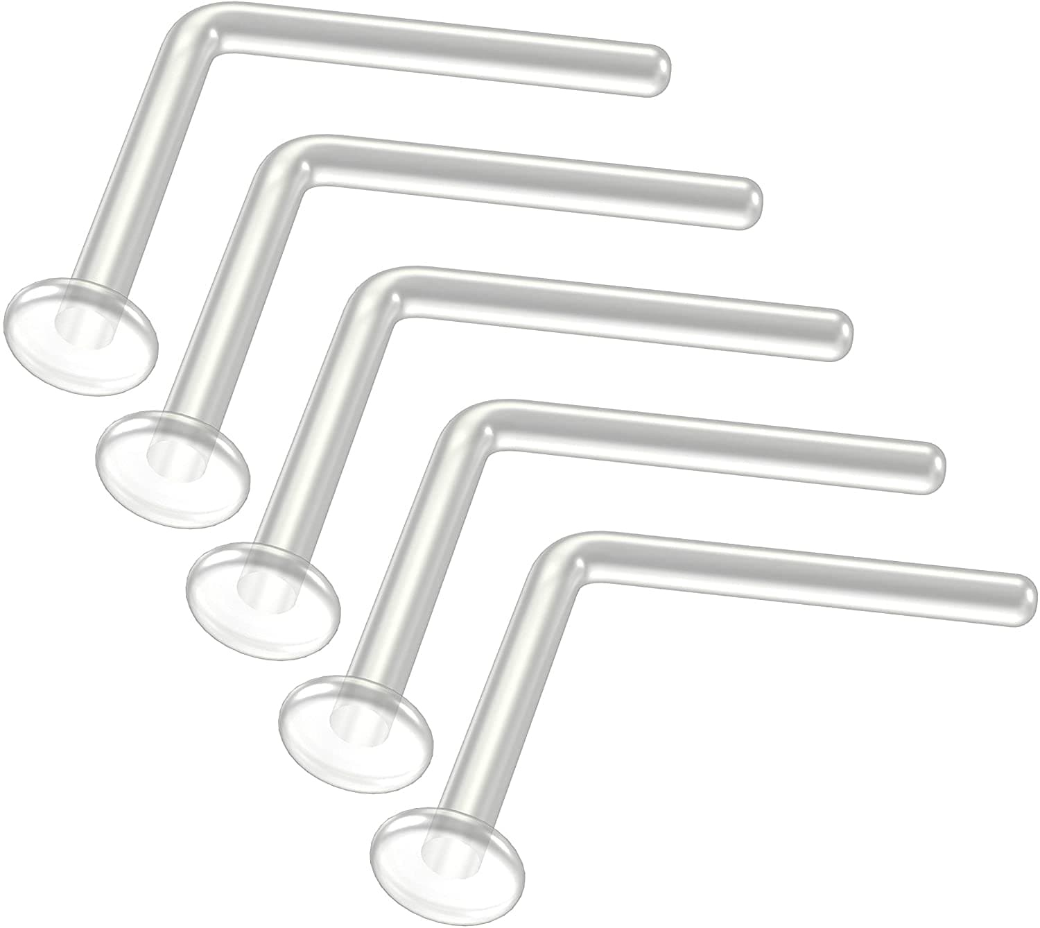 20g Clear Nose Studs - Bioflex L-Shaped Nose Retainers - Clear Nose Rings For Work - Small & Flexible Nostril Stud Piercing