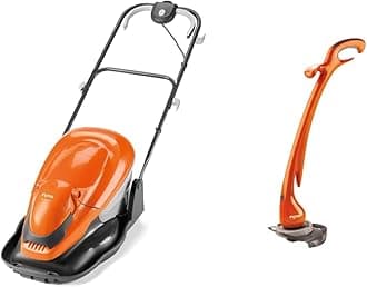Flymo EasiGlide 360 Hover Collect Lawn Mower - 1800W Motor, 36cm Cutting Width, 26 Litre Grass Box, Orange and Grey & Contour XT Electric Grass Trimmer and Edger, 300 W, Cutting Width 25 cm