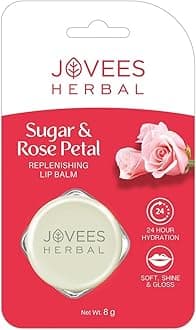 Jovees Herbal Sugar & Rose Petal Replenishing Lip Balm For Soft, Shiny and Glossy Lips | Lip Balm For Dark, Pigmented, Dry, Flaky Lips | 24 Hour Hydration | Rejuvenates Dry and Chapped Lips- 8g