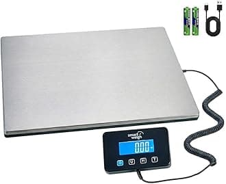 Smart Weigh Digital Postal Shipping Scale, Heavy Duty Wide Platform, 440 lb Capacity, 2 oz Readability, Hold & Tare Function, Includes Batteries & USB-C