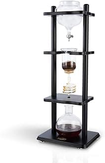 Yama Glass Cold Brew Maker I Ice Coffee Machine With Slow Drip Technology I Makes 6-8 cups (32oz), Large Capacity Cold Brew Coffee Tower, Black Wood Straight Frame