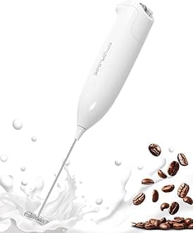 Milk Frother Handheld Electric Foam Maker, Drink Mixer with Stainless Steel Whisk for Cappuccino, Bulletproof Coffee, Latte, without Stand, White, Battery Operated