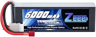 Zeee 4S Lipo Battery 6000mAh 60C 14.8V Soft Case Battery with T Connector Compatible with RC Plane Quadcopter Airplane Helicopter Car Truck Boat
