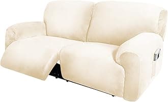 ULTICOR Extra Wide 75" - 100", Reclining 2 Seater Sofa, Extra Wide Reclining Love Seat Slipcover, 6-Piece Velvet Stretch, Reclining Sofa Covers, Thick, Soft, Washable (Ivory)