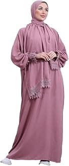 East West Souk Elegant One-Piece Abaya and Prayer Dress Crepe Solid Color | L...