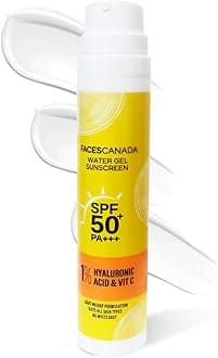 FACES CANADA Water Gel Sunscreen, 50g | SPF 50 PA+++ | Protects From UVA, UVB & Blue-Light Rays | 1% Hyaluronic Acid & Vitamin C | Lightweight | No White Cast | Natural Radiant Glow| No Alcohol