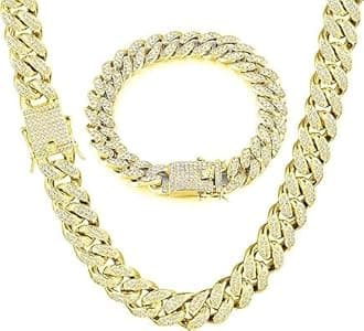 Cuban Link Chain for Men,Silver Necklace and Bracelet,Miami Cuban Chains,Bling Diamond Chain for Hip Hop Jewelry