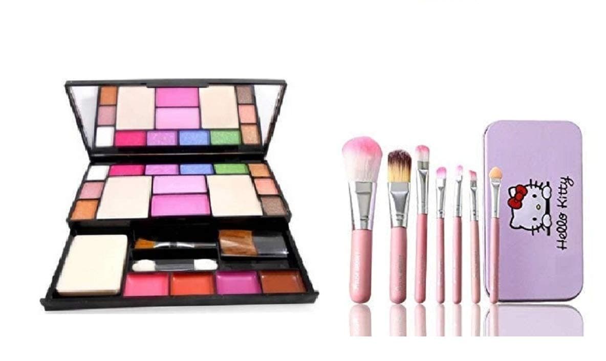 Angelie 6171 EYESHADOW MAKEUP KIT WITH HELLO KITTY PINK BRUSH SET COMBO