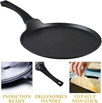S·KITCHN Crepe Pan Nonstick Die-cast Aluminum Non-stick Induction Compatible Flat Tava Griddle, 10 Inches by
