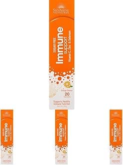 SUNSHINE NUTRITIONImmune Support Effervescent 20 Tablets | With Vitamin C + Zinc + Selenium | No Added Sugar | Orange Flavor | 80 Grams (Pack of 4)