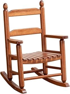 Child Rocking Chair Kids Wooden Rocker Small Baby Toddler Ages 3-6 Brown Comfy Furniture Outdoor Indoor Reading Room Bedroom Livingroom