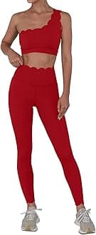 FisoewWorkout Sets for Women 2 Piece High Waisted Leggings with One Shoulder Stretchy Sports Bra Gym Tracksuits