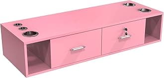OmySalon Locking Wall Mount Styling Station, Beauty Barber Spa Equipment, Salon Cabinet Station for Hair Stylist,Bathroom Dresser with 5 Hair Dryer Holders,Pink