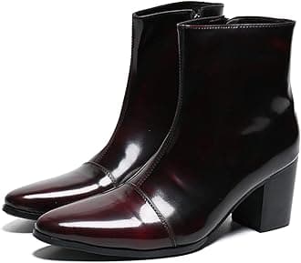 Santimon Mens Boots Casual Patent Leather Chelsea Dress Boots Zipper on Side Mid Calf Boots for Men