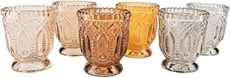 Koyal Wholesale 6 Pack Earth Tone Vintage Glass Candle Holder Set, 3 x 2.75 Inches for Home Decor, Weddings, Events, and Table Centerpiece Settings
