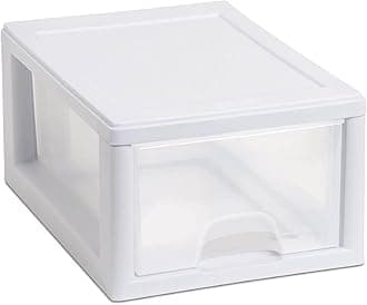 Sterilite Multipurpose Stackable Small Drawer Tote Containers with Reliable White Frame for Home or Office Organization, Clear (12 Pack)