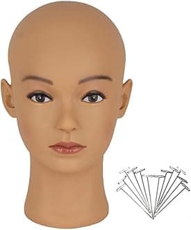 Hairway Female Professional Cosmetology Training Mannequin - Bald Mannequin Head for Wigs Making and Display - With Free T-Pins (Light Brown 21.5 Inch)