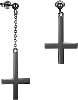 Mens Inverted Cross Earrings Solid 925 Sterling Silver Fine Jewelry Asymmetric Upside Down Cross Earrings St. Peter Satanic Earrings Piercing Clip On Earrings Gothic Jewelry Christmas Jewelry Gift Thanksgiving Day Women Girls