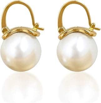 Elegant 925 Sterling Silver Pearl Drop Earrings Dangle Stud Gold Plated Earrings for Women Large Size 12mm