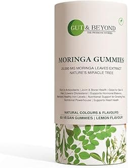 Gut & Beyond Moringa Gummies 60 Count | Moringa Supplement for Skin, Hair & Eye Health | Energy, Immunity & Brain Support | With Vitamins A C E | Moringa Gummies for Men & Women | Lemon Flavour