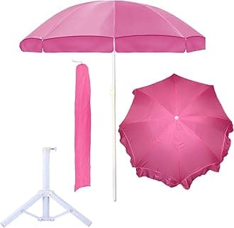 OUTO Outdoor Garden Umbrella with Stand Holder Big Size Waterproof Heavy Duty Cloth Balcony Shedding Cantilever Patio Canopy for Rain & Sunshade Protection (7ft Height/42in Rib Arm Length, Pink)