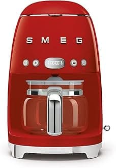 Smeg DCF02RDUK Drip Coffee Machine, Auto-Start Mode, Reuseable Filter, Digital Display, Anti-Drip System, Aroma Intensity Option, 1.4 Litre Tank, Red