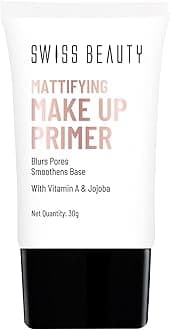 Swiss Beauty Mattifying Makeup Primer | Oil-Free Shine | Minimises Pores | Long-Lasting Base | All skin Types, 30gm