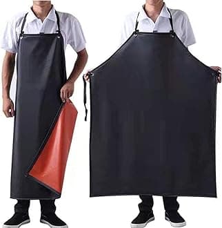 Waterproof Rubber Vinyl Apron Black - 43" Light Duty Aprons -Industrial Chemical Resistant Plastic, Long Black Apron