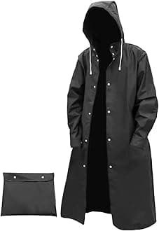 Men's Reusable EVA Long Raincoat, Windproof Waterproof Trench Coat for Hiking Fishing Dog Walking Outdoor Activities