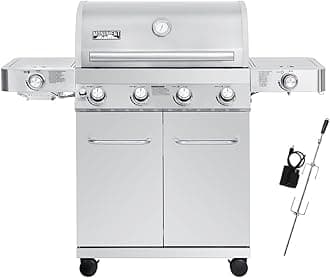 Larger 4-Burner Propane Gas Grills Stainless Steel with Rotisserie Kit(2 Items)