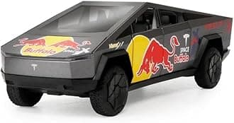 Minniq STORE Tesla Cyber Truck Redbull 1:32 Model Car Exclusive Pull Back Metal Toy car with Openable Doors & Light Music Best Gifts Toys Kids (1:32 Tesla CyberTruck Redbull (Black))