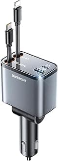[Upgraded] 4 in 1 Retractable Car Charger, SUPERONE Smaller Fast Car Phone Charger 69W with Cord, USB C and iPhone Car Charger Adapter, Compatible iPhone 17/17 Pro Max/16/15/14/13/12/11, Sumsung