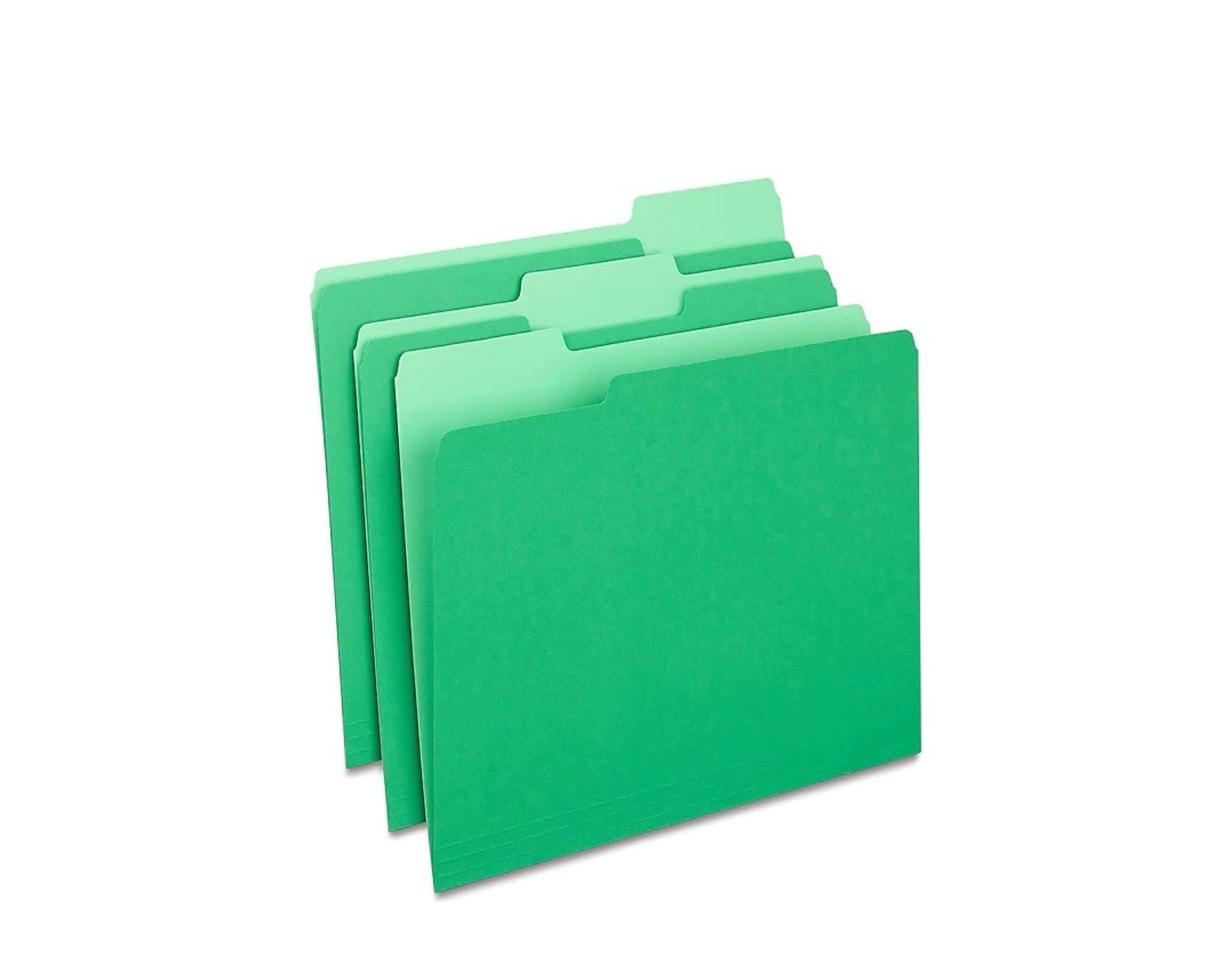 Staples File Folders, Letter Size, 1/3‑Cut Tabs, Assorted Positions, Green, Durable Paper Stock, 100/Pack